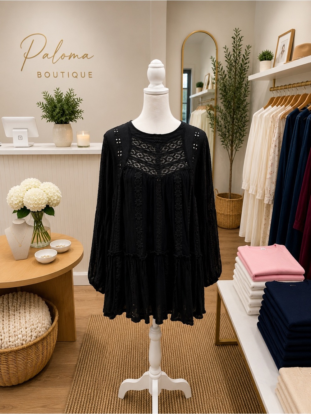 Free People Black Lace Open Back Babydoll Mini Dress Small